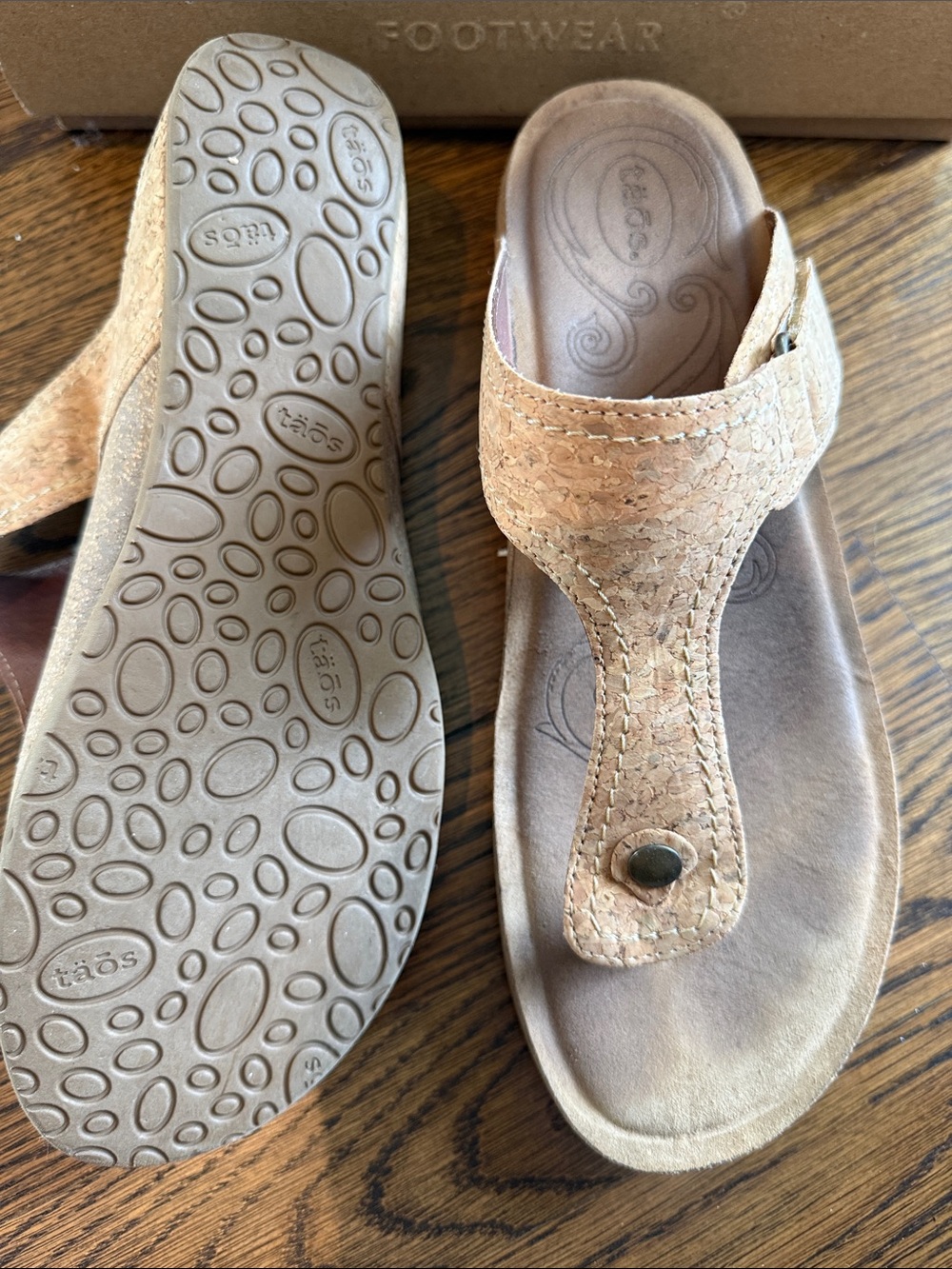 Taos Footwear Tan Cork Leather Thong Sandals